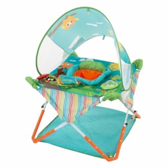 Baby activity center with canopy and toys