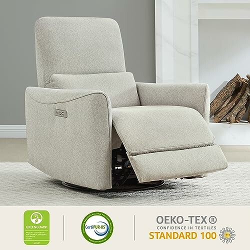 Beige recliner chair with eco-friendly certifications