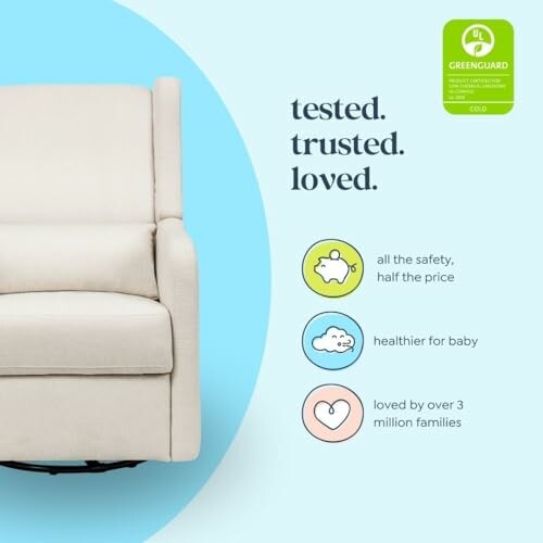 Ad featuring a comfortable chair with text about safety and affordability.