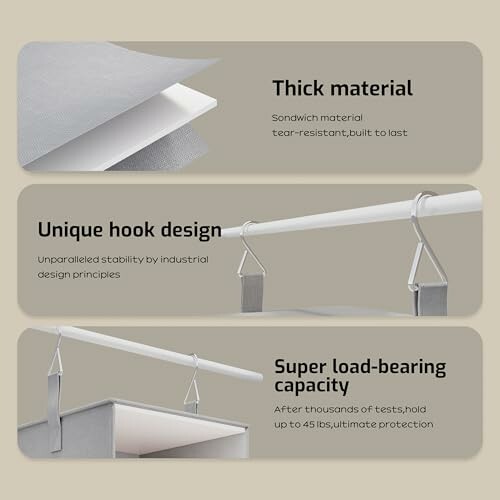 Illustration of a hanger with thick material, unique hook design, and super load-bearing capacity.