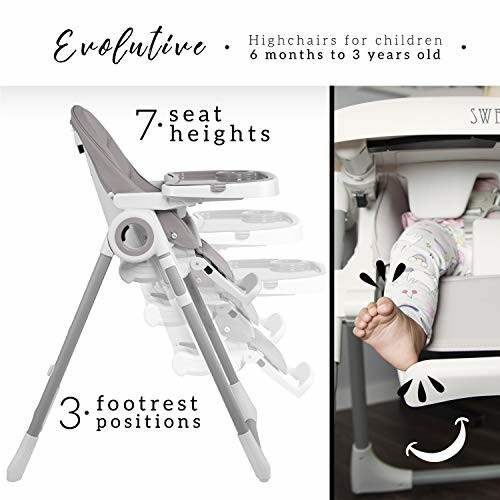 Adjustable highchair with 7 seat heights and 3 footrest positions