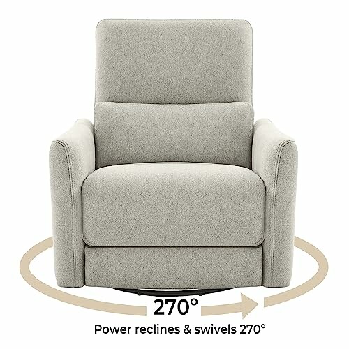 Gray recliner chair with 270-degree swivel feature.