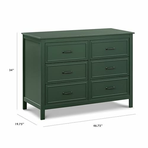 Green dresser with six drawers and dimensions labeled.