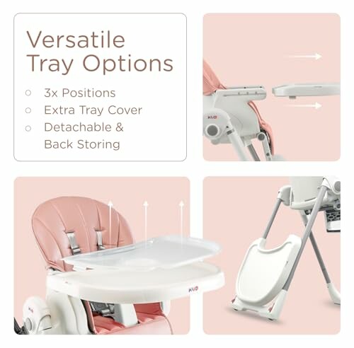 Highchair with versatile tray options and detachable tray cover.