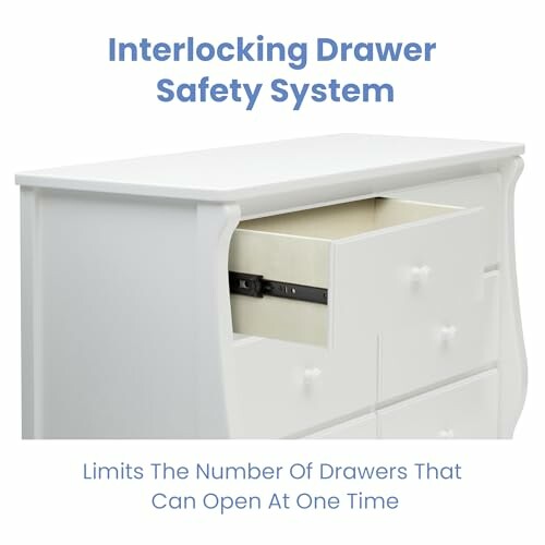 White dresser with interlocking drawer safety system