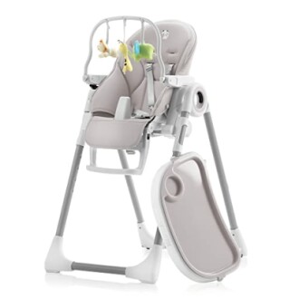 Modern baby high chair with detachable tray and toys