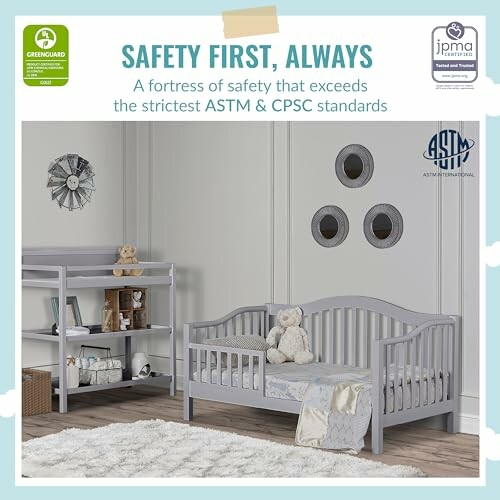 Nursery with safe baby furniture meeting safety standards.