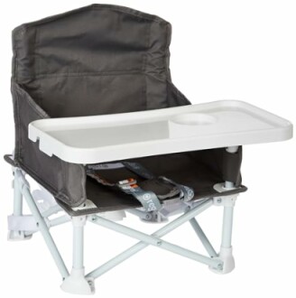 Portable booster seat with tray and safety straps